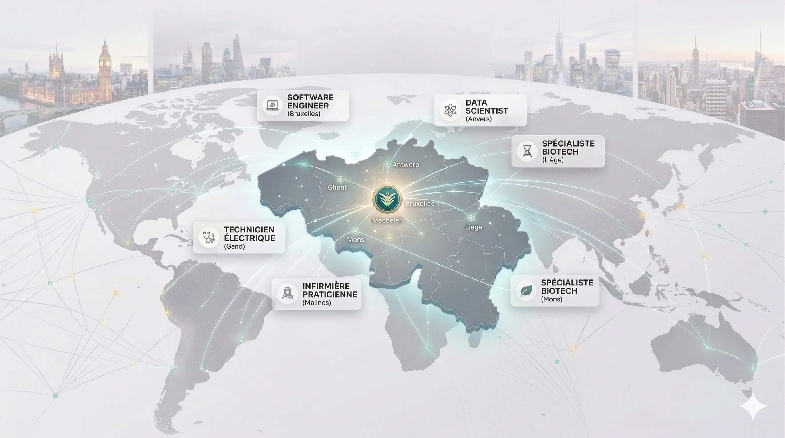 Carte mondiale et Belgique — connexions LEXPAT Connect